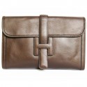 Chocolate brown leather HERMES Jige pouch