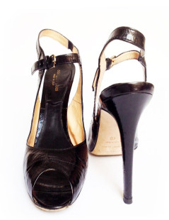 Sandales hautes SERGIO ROSSI cuir verni noir