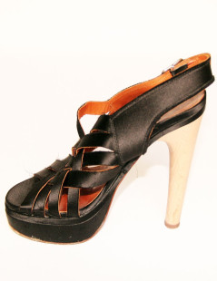 Sandales hautes en satin noir LANVIN Taille 38,5