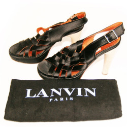 Sandales hautes en satin noir LANVIN Taille 38,5