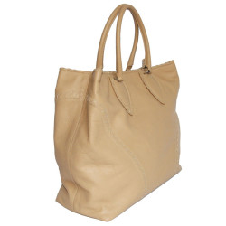 Grand sac cabas beige cuir grainé ALAIA 