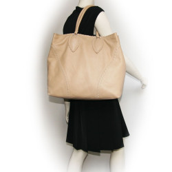 Grand sac cabas beige cuir grainé ALAIA 