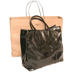 Grand sac cabas cuir verni noir ALAIA 