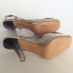 Sandales hautes PRADA T39.5 satin argenté