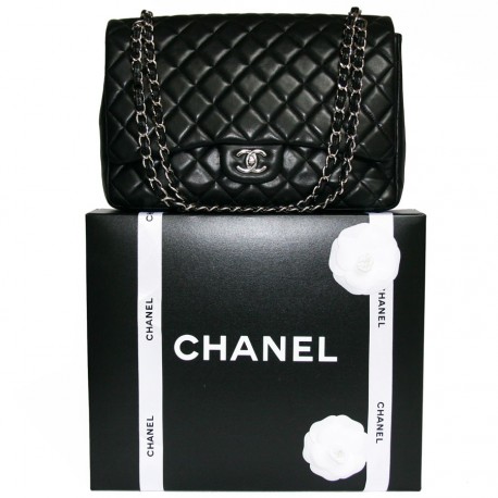 Sac CHANEL Maxi Jumbo cuir d'agneau lisse noir