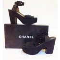 Sandals with wedge soles CHANEL T37 calf-Velvet