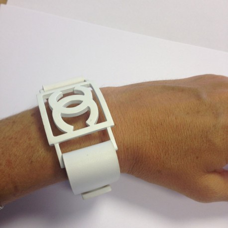 Bracelet CC et cuir blanc CHANEL