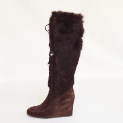 bottes CELINE T36 daim et fourrure marron