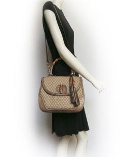 Sac Bamboo GUCCI GM en toile et crocodile