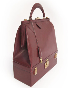 Sac  mallette HERMES  en box rouge H vintage