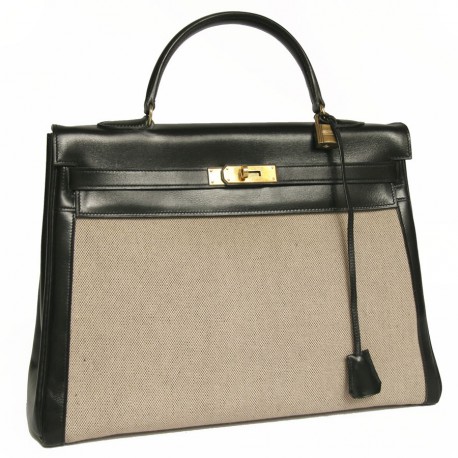 Hermes Vintage Canvas and Leather Kelly Bag