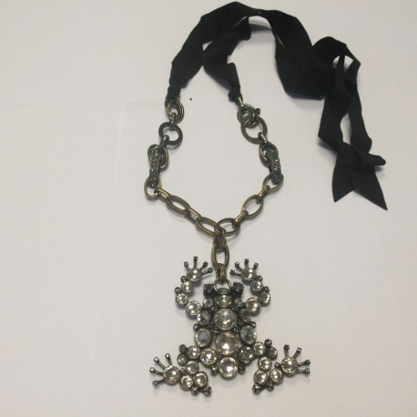 Collier - broche LANVIN grenouille strass et chaîne