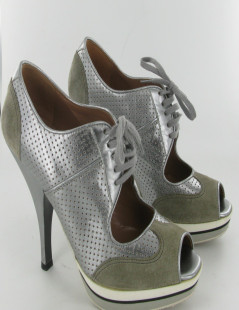 ALAIA high heels 36.5 in silver perforated leather and gray suede