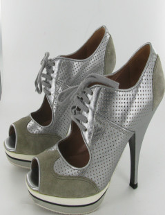 ALAIA high heels 36.5 in silver perforated leather and gray suede