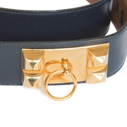 Ceinture Médor HERMES cuir de box  bleu t 70