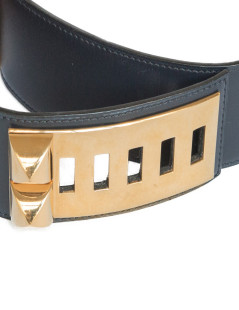 Ceinture Médor HERMES cuir de box  bleu t 70