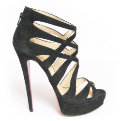 Sandales hautes LOUBOUTIN T 39.5 veau velours noir