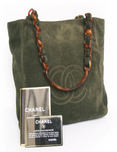 Sac  CHANEL daim vert sapin