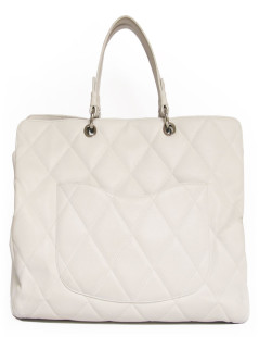 Grand sac shopping CHANEL veau grainé blanc