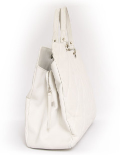 Grand sac shopping CHANEL veau grainé blanc