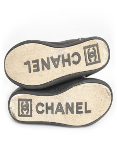 Baskets CHANEL T 39.5 cuir grainé  noiret surpiqûres  