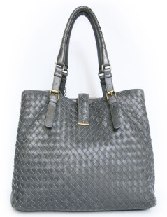 Sac BOTTEGA VENETA cuir tressé gris