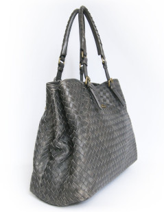 Sac BOTTEGA VENETA cuir tressé gris