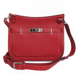 Sac jypsière HERMES veau grainé rouge casaque