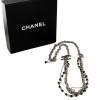 Sautoir CHANEL argent vieilli et strass et perles noires