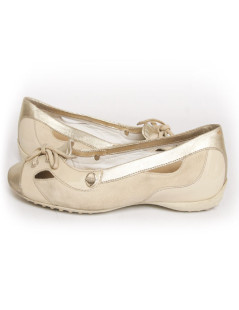 Ballerines TODS T39 veau velours beige et doré