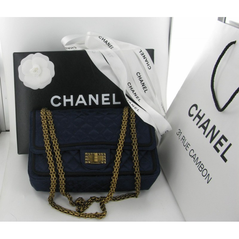 Chanel Blue Satin 17c Bright CC Gold Chain Slide Sandals Size 38 Chanel   TLC