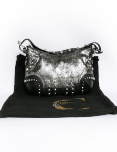 Sac ""Just Cavalli cuir noir et lamé gris