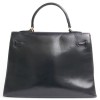 Sac Kelly HERMES cuir box bleu marine vintage 