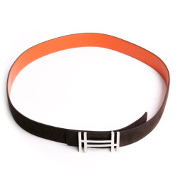 Ceinture HERMES t 85  bicolore veau velours marron, orange