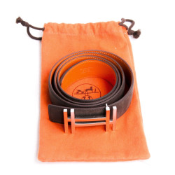 Ceinture HERMES t 85  bicolore veau velours marron, orange