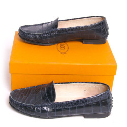 Mocassins TOD'S crocodile bleu marine T7