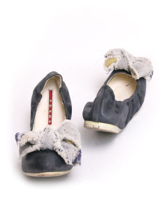 Ballerines PRADA cuir et tissu bleu