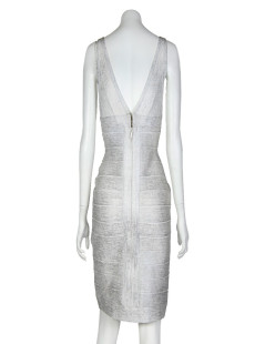 Robe HERVE LEGER T M blanc et argenté