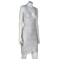 Robe HERVE LEGER T M blanc et argenté