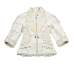 Veste CHANEL T 36 tweed ivoire et dentelle