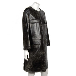 Manteau CHANEL T 44 cuir d'agneau noir et blanc