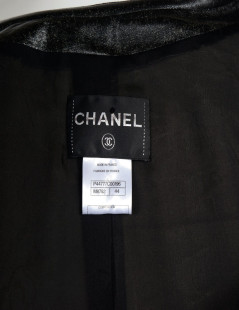 Manteau CHANEL T 44 cuir d'agneau noir et blanc