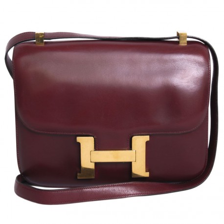 Sac "Constance" HERMES cuir box rouge H 