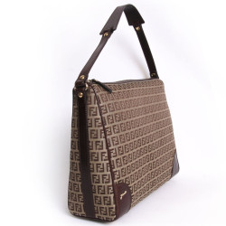 Sac sacoche FENDI toile monogram et cuir marron