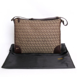 Sac sacoche FENDI toile monogram et cuir marron