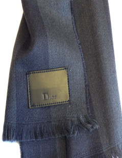 Echarpe DIOR gris anthracite à bord frangé en laine et soie