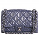 Sac CHANEL cuir glacé souple bleu