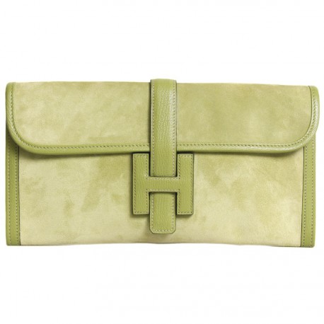 17101 Pochette Jige HERMES veau velours vert pistache