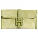  Pochette Jige HERMES veau doblis vert anis et cuir 