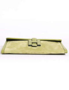 17101 Pochette Jige HERMES veau velours  vert pistache